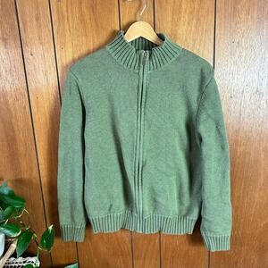 Croft & Barrow Mens Full Zip Sweater Olive Green Mock Neck Ribbed Knit Large